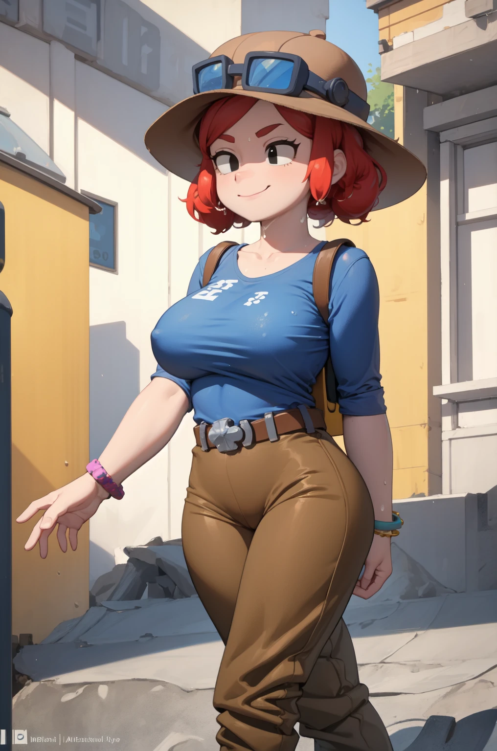 princess daisy, thighs, nude tits, full body, brown high heels boots, blue jeans, sitting, medium tits