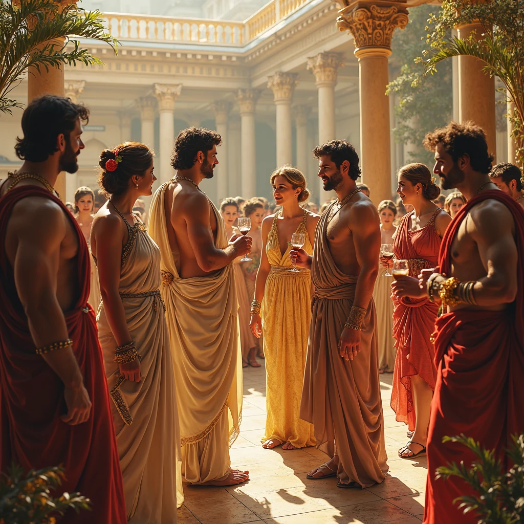 in ancient greece, The gods were at a party, make them as handsome as possible