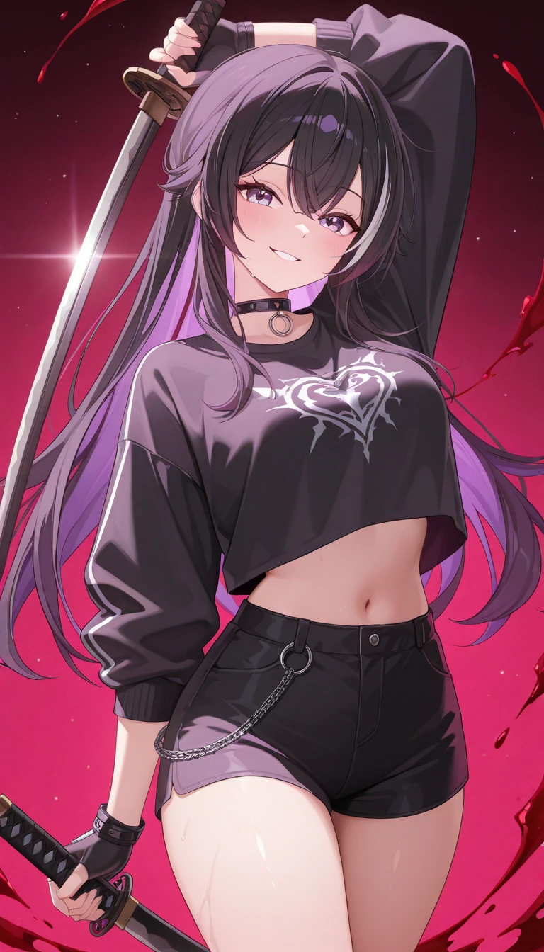 ((masterpiece,High resolution,Highest quality))
(2,A dark skinned woman,Very small waist,Super big breasts)(Erection atmosphere,Charm)
(Purple hair short,bangs,Square Blade,Dark Skin,Pink Eyes,poorly eyes)
(black t-shirts,Denim shorts,belly button)Adult Toys,Put a vibrator in your pants