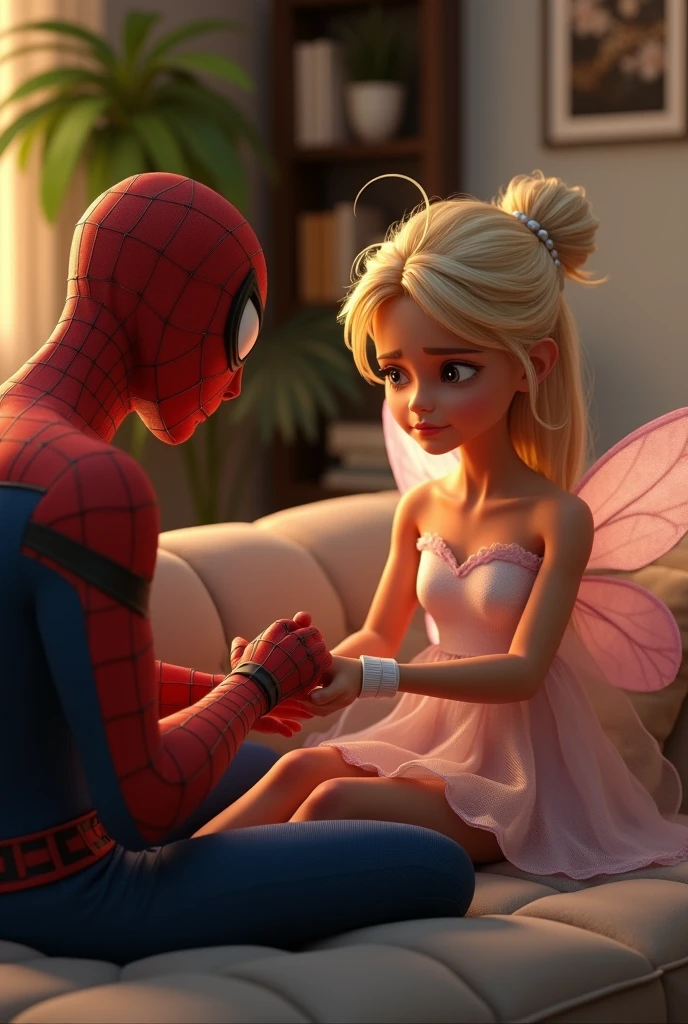 Cinematic style images, Denis the Menace, a boy, , blond with spiky hair and bright blue eyes, is dressed in white pajamas, sleeping in bed, next to him standing his mother, an attractive young vampire woman of 2, pale white skin, pointy ears, red eyes, open mouth smiling showing long and sharp teeth, wearing a black transparent nightgown, black panties and bra and black slippers. Her light blond hair is tied in a stylish bun. Night. A room decorated with toys.
