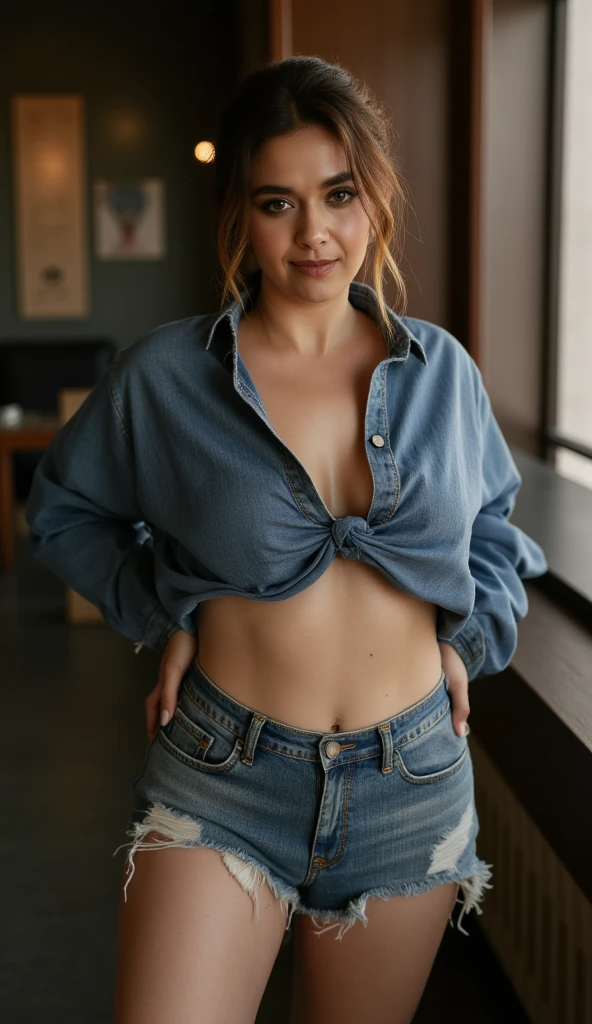 Full body view, side view, Velma Dinkley, solo, stripper, pixie cut brown hair, bright blue eyes, detailed face, (wearing a hip-length light-purple shirt), tight shirt, (blue colored panties), glasses, huge breasts, nice butt
([Julianne Hough|Megan Fox|Christina Hendricks]:0.8), (puffy lips :0.9),
kitchen background
(insanely_detailed,best_quality,masterpiece,photorealistic:1.3),(ambient_lighting:1.1),(ultra_realistic,32k,RAW_photo:1.1),8k_uhd,dslr,high_quality,film_grain