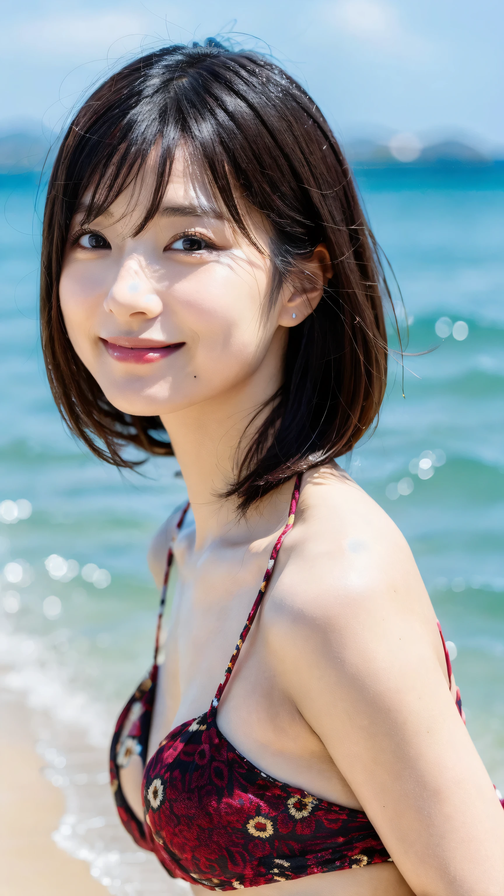 A beautiful Japanese woman in her late 20s with a bob cut is skydiving in the sky4000Meters、She is sensual、Micro Bikini、Very sexy swimsuit、She has her arms and legs spread wide and is having so much fun.!
