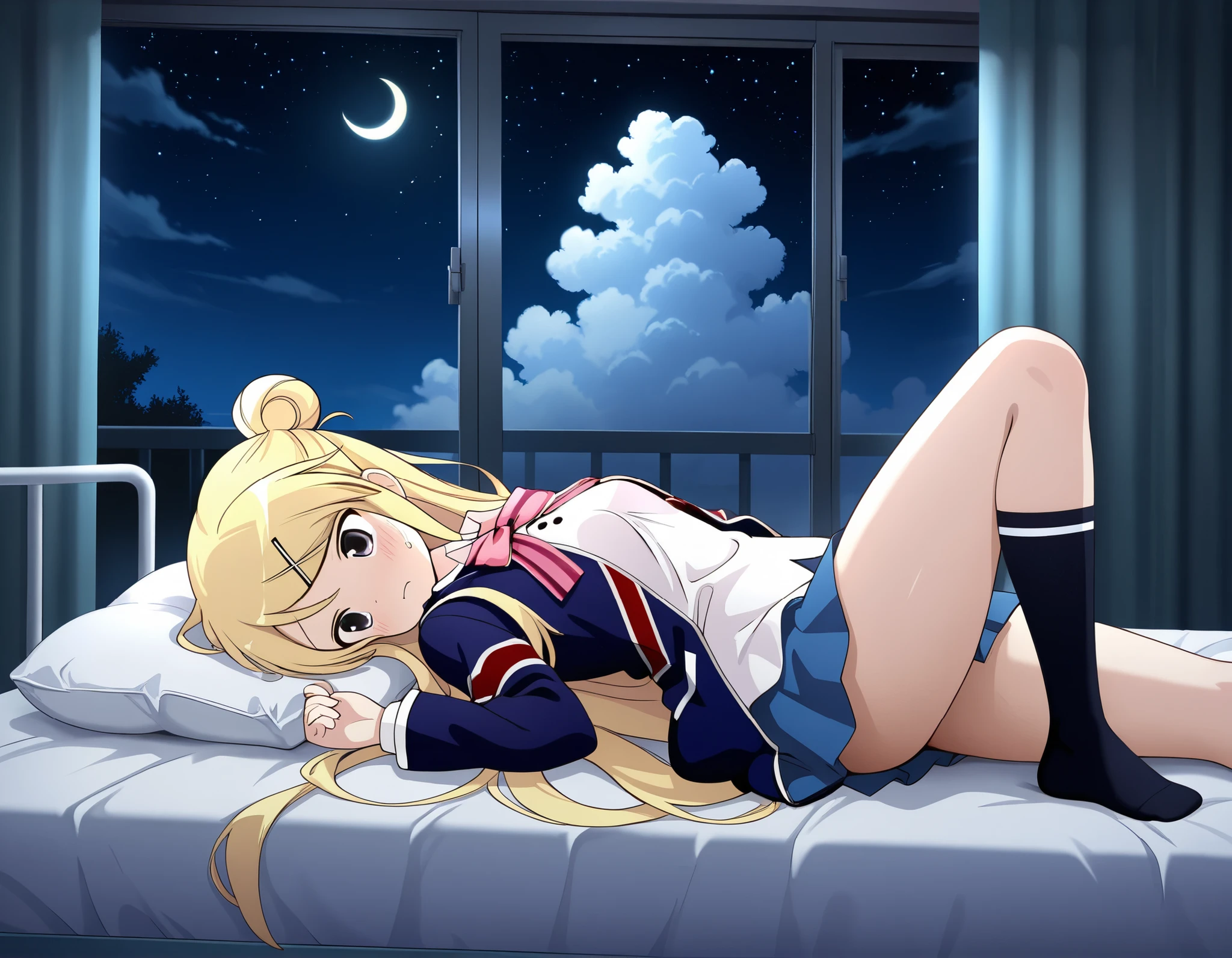 Highest quality, masterpiece, Ultra-high resolution, One girl,

Blonde、Smooth Hair、Two-tone hair、Red Eyes、Sparkling Eyes、Detailed eyes、Slanted Eyes、Tanned, wheat-colored skin、Brown Skin、Chocolate skin、Traditional deep green sailor suit、White socks、loafers、whole body、Low - Angle、An angle that focuses on the crotch、Big Moon、Fantasy、Standing with your legs apart、Arms crossed、Confident expression