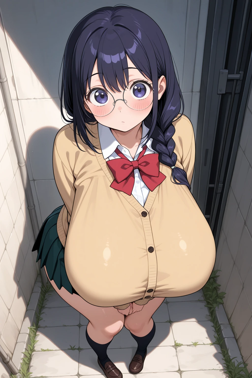 long hair, hairband, hair ornament, hair_flower, glasses,
best quality, (8k), (4k),(Masterpiece), (Best Quality), extremely detailed, intricate, hyper detailed, illustration, 
Beautiful long legs,Beautiful body,Beautiful Nose,Beautiful character design, perfect eyes, perfect face,
(1girl:1.2), (portrait), indoors, (pov), (student), bookshelf, library, 
nude, collar, happy, smile, blush 
(squatting:1.3), smile, closed mouth, looking at viewer, (wide_eyed), large breasts, leg spread, arms behind head, uncensored, pregnant