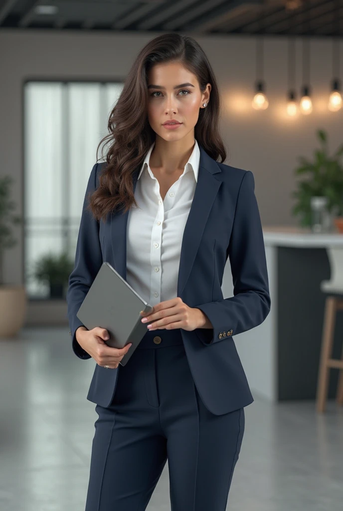 This reporter's clothing combines elegance and femininity. You can wear a dress or pencil skirt in a vibrant color or print, combined with a silk blouse or an elegant top. You can complement the outfit with eye-catching but elegant accessories., like a statement necklace or long earrings.