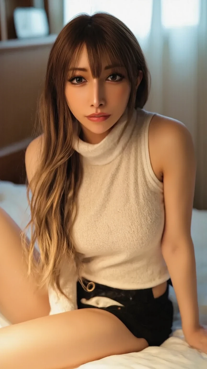 RAW photo, a portrait of a 25 year old woman in Wastelander clothing, shazglow, wavy brown hair, long hair, pale skin, thin body, background are city ruins, (highly detailed skin: 1.2), 8k uhd, dslr, soft lighting, high quality, film grain, Fujifilm XT3