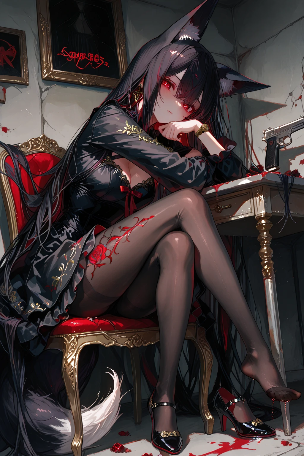 Full body lesbian，Sling black silk，high-heels，pupils，Raised sexy，Obscenity exposed，jk，black silk skirt，White color blouse，black long straight hair，Qi bangs，ear nipple ring，Transparent skirt