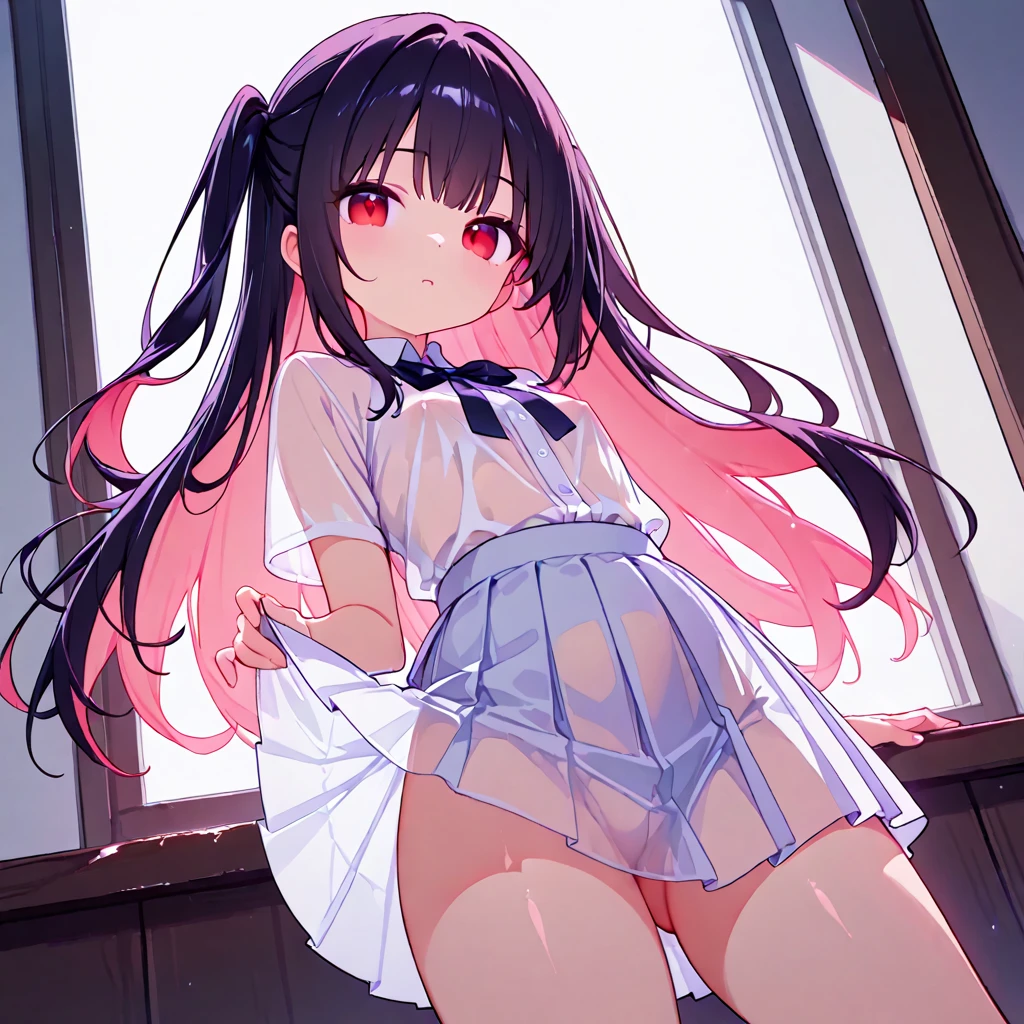 Highest quality,,,Beautiful girl with black hair and twin tails,,(((White and pink tight super mini skirt dress))),,Laughing with your mouth open((Patent leather thigh-high boots))(See through),Very blushing、Big eyes、Heart-shaped pupils、Very embarrassed face,,((Looking Back))(Wet with sweat)Reflecting the buttocks,Thong、Lots of sweat、Glowing Skin、Night City、Illuminated from the front、Anatomically correct hand、Nipples stand out emphasized、wrinkles of the female genitalia、Shake it