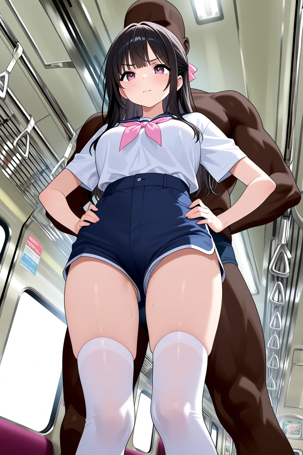 in the train,many ugly men,school girl,( shirt lift, bra lift, surprised,nipples ,arms behind back,fellatio),( ugly man is grabbng breasts from behind, sex cum in pussy),( another man is grabbing head,spit loast) ,slim