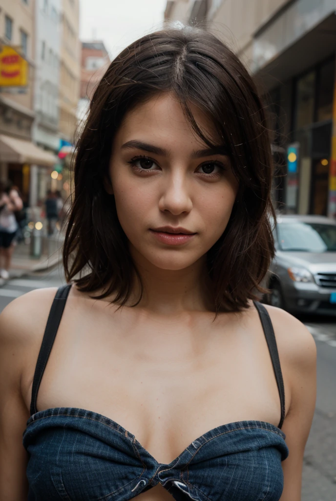 Cute beautiful sexy European light-green-eyed brunette, 22 years old, 

girl is wearing evening dress ,girl is in focus, background is out of focus, depth of field, seductive sardonic smile, shopping street, ull subject is shown in photo,

tiny waist, very detailed, innocent face, face-length 1.3 times the face-width, almond-shaped eyes, squared face-shape, high cheekbones, naturally wavy hair, light-green eyes, high-res, masterpiece, best quality, intricate details, very detailed, sharp focus, detailed skin, realistic skin texture, texture, detailed eyes, professional, 4k, charming smile, shot with Canon, depth of field, Kodak Vision color, perfectly fitting body, extremely detailed, photo_\( ultra\), photorealistic, realistic, post processing, maximum details, roughness, real life, ultrarealistic, photorealism, photography, 8k UHD, photography
