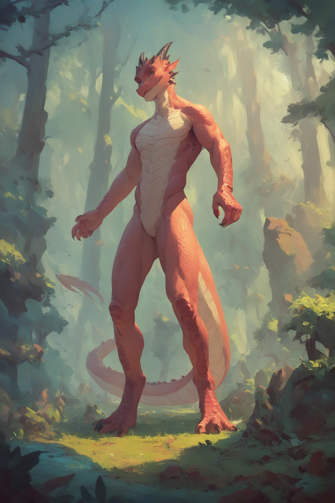 solo, male, (fit, abs), (male anthro lizard):1.3, orange body scales, white belly, (laying on back):1.3, (kemono:1.4)
(touching thong straps) (black thong, red pattern:1.2),
detailed eyes, lizard  tail, bulge, ((body portrait)), 
, (detailed eyes, green eyes, glowing eyes):1.1,
(outdoors:1.35),   forest, candle, night, (particles ,firefly, blue glowing):1.3, 
detailed background, photorealistic, realistic hands, 8k HD,
(dark shadows, wide dynamic range, hdr, low light:1.2),
by (by Pino Daeni, (by ruaidri), (by virtyalfobo), (by Kenket).