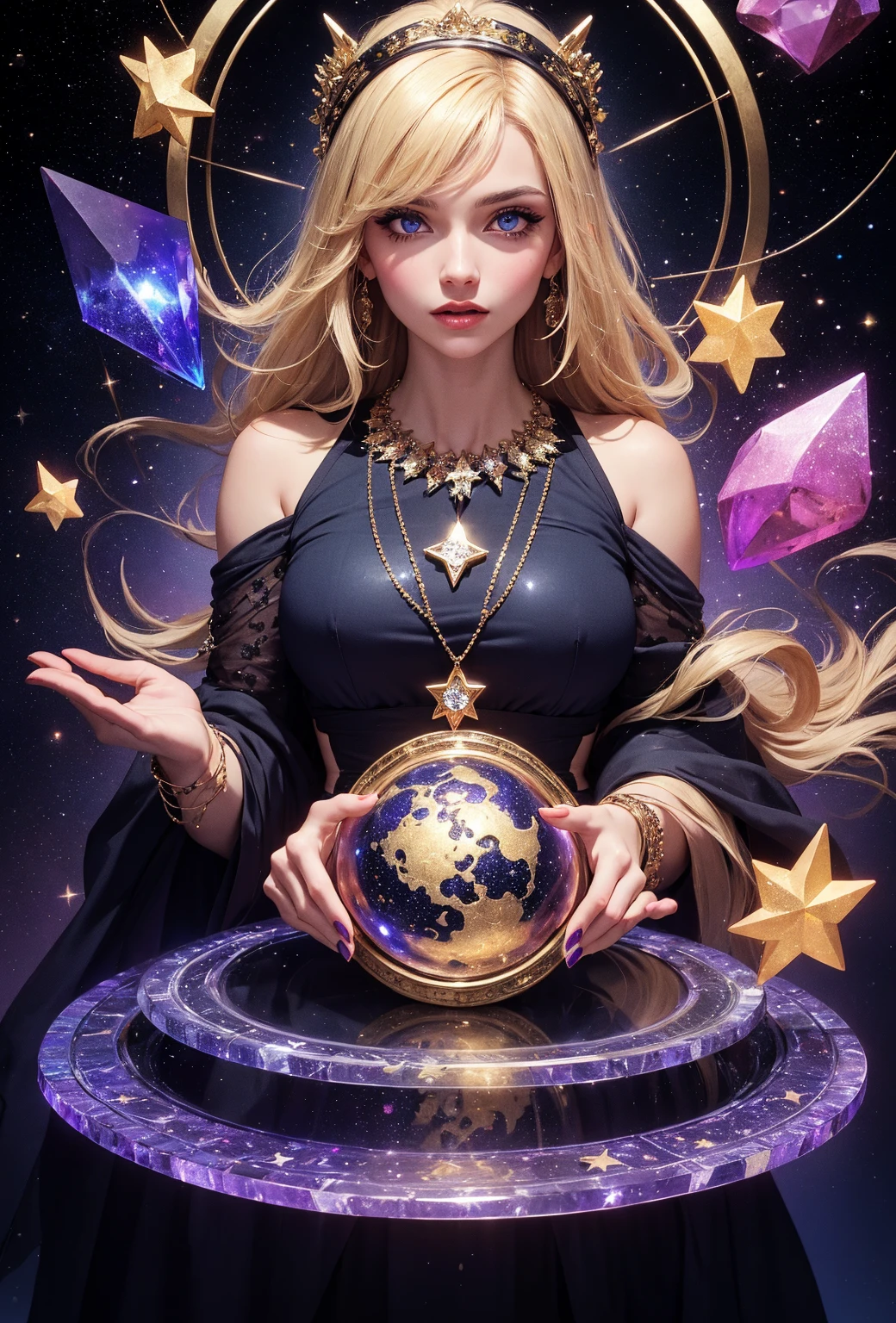 14 YEAR OLD CHILD GIRL WITH LONG BLONDE HAIR, holding a blue ball in her hands with smoke coming out of it, crystal ball, holding a crystal ball, casting a protection spell, holding a glowing orb, spell casting mage, spell casting, the truth orb, casting a powerful spell, holding a glowing orb of dice, a woman holding an orb, emitting psychic powers, hands holding large glowing orbs