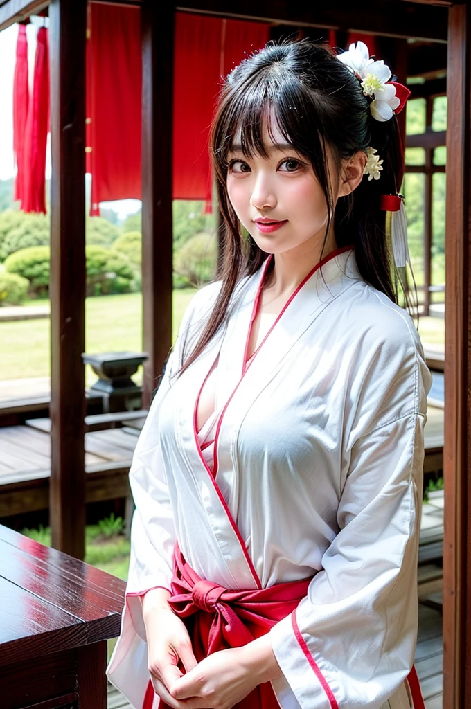 Woman in red skirt and white shirt is taking pictures, japanese girl school uniform, hakama kimono, Japan school uniform, Collar white and red, A Japanese style, Red kimono, Japanese style, traditional japanese, Wearing Hakama, japanese kimono,Winter landscape on background,Background inside the house ,Ultra-high image quality,No bra,feet visible ,You can see the valley ,cleavage of the breast ,Furisode ,Wide sleeves ,shrine maiden clothe ,shoulders can be seen ,Shoulder skin is visible ,Shoulders exposed ,Sleep posture、hyperdetailed body(Moderately breasts)、super-detaild skin 、breastsout 、Transparent、(undergarment)、see -through、(Winter scene)、Balance Diagram:1.2、A sexy、lesbian、(Touch each other)、(Take it off)、Undress each other、Two people touching clothes、Exposed shoulders、Chest exposed、pushed、(Embarrassed look)、embarassed expression、Sensual Seduction Pose、(Be undress)、Spread your legs wide、Opening legs、JK style、a miniskirt、Panchira Shot、I see underwear、((toppless))、Leaning forward posture、Clothes are disheveled