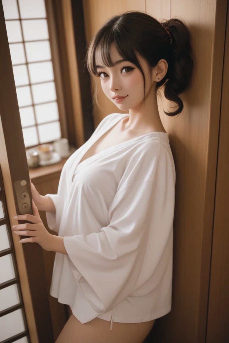 best quality、covering chest by hand、medium breasts