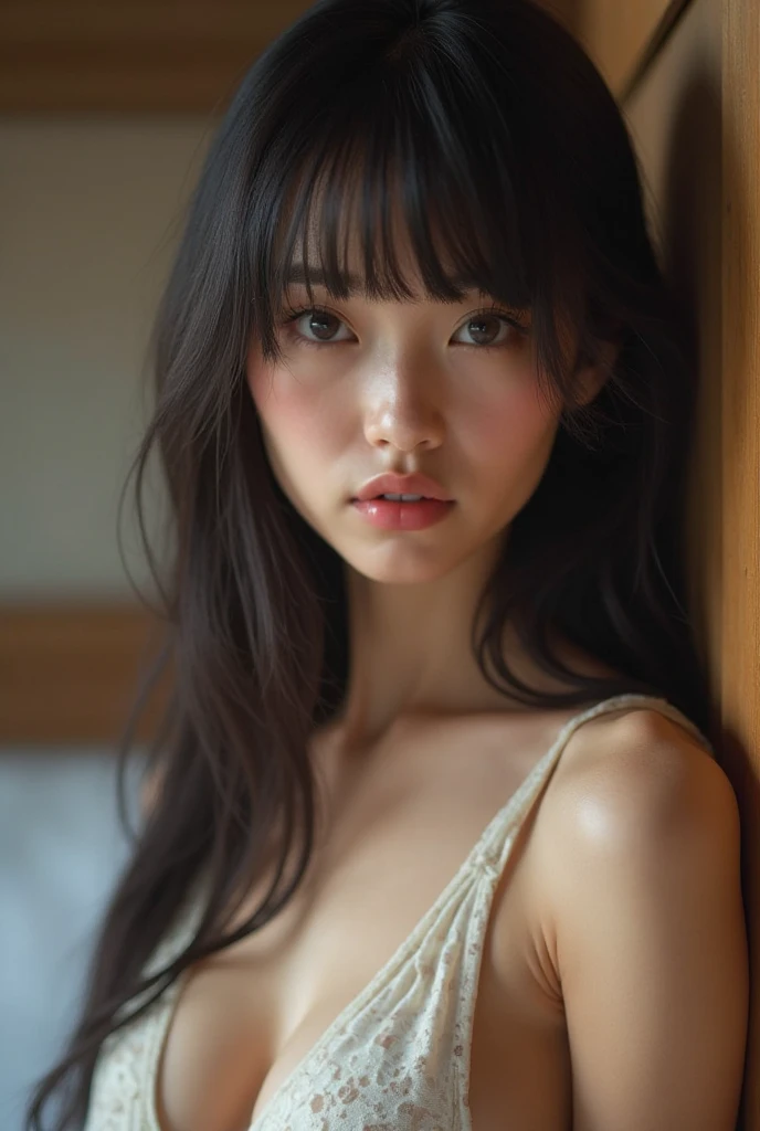 Realistic photo, 25 year old Japanese woman, Tank top, Looking at the camera and eroding the nipples, From above, Detailed face and body, Natural light, High resolutionolution, photoRealistic, (Highest quality,8k,High resolution,masterpiece:1.2),Very detailed,(Realistic, photoRealistic,photo-Realistic:1.37), Realistic skin texture, Detailed eyes, And lips, Beautifully detailed face, Long eyelashes, Smooth Skin, Natural body shape