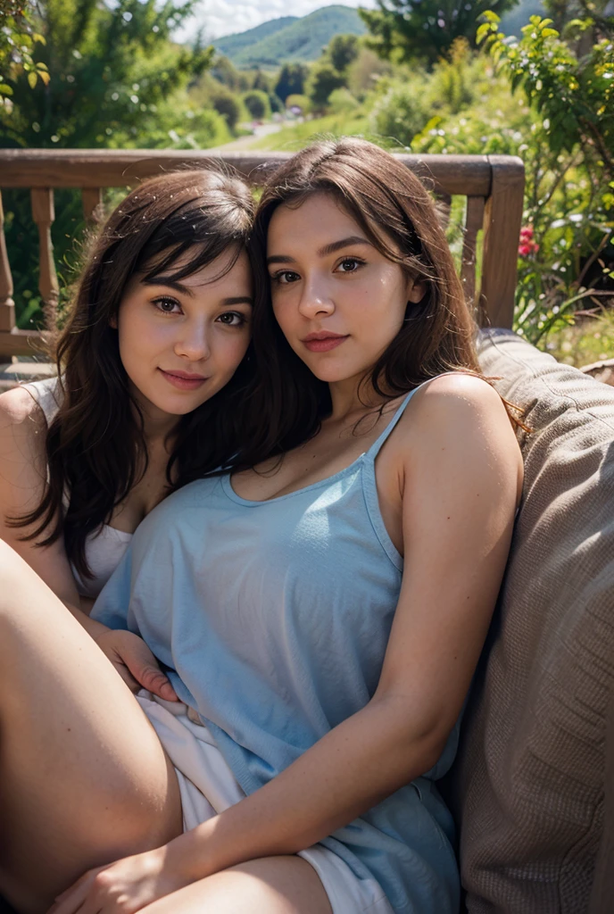 (Fullbody:1.2), selfie portrait of (2 girls:1.5), beautiful young girls in ((naked):1.2), mesmerize expression, detailed facial features, flawless make-up, (exposed hanging breast:1.3), slim body, ((lying back and hold breast each other with elegant pose):1.3), on the snowy grassfield, sexy looks, (lovely atmosphere:1.3), ((low angle, seen from forward):1.3), (facing forward:1.2), soft natural lighting, photorealistic, highly detailed, 8k, cinematic, dramatic, aesthetique, unique, natural color tones,