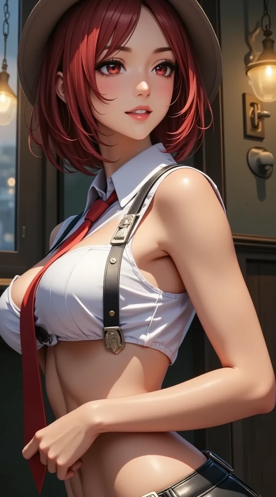 ,High quality fingers,Normal hands,detailed finger,tmasterpiece,(realisticlying,Photorealistic:1.37),Small waist,dark red colored hair,eBlue eyes,beauitful face,Perfect litthing,beatiful detailed eyes,looking at viewert,stunningly beautiful woman,detailed hairstyles,detailed back ground,shorter pants (8K, RAW photo, Photorealistic:1.25) ,( Gloss on lips, eyeslashes, gloss face, Glossy glossy skin, Best quality, 超高分辨率, Depth of field, color difference, Caustics, Broad lighting, naturalshadow, Kpop idol) tmasterpiece,Best quality,Portrait of 1girl,((best qualtiy)), ((tmasterpiece)), (the detail:1.4), 3D, hdr(HighDynamicRange),Ray traching,NVIDIA RTX,Hyper-Resolution,Subsurface scattering、PBR Texture、post-proces、Anisotropy Filtering、depth of fields、maximum definition and sharpness、Many-Layer Textures、Albedo e mapas Speculares、Surface coloring、perfectly proportions、rendering by octane、Two-colored light、largeaperture、Low ISO、White balance、the rule of thirds、8K raw data、Raised translucent top, Smaller top, Smaller black lace bra, Raised, Mature feminization, Flattering eyes, Vivid red lace translucent bra,Flat naked abdomen, Snow-white thighs, White lace stockings, Bare arms, Mature charm deep V open neck, Red lace translucent shorts perfect figure with gold thread eyes