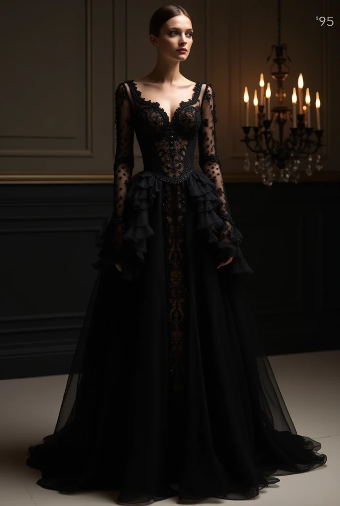 A female in back dress 