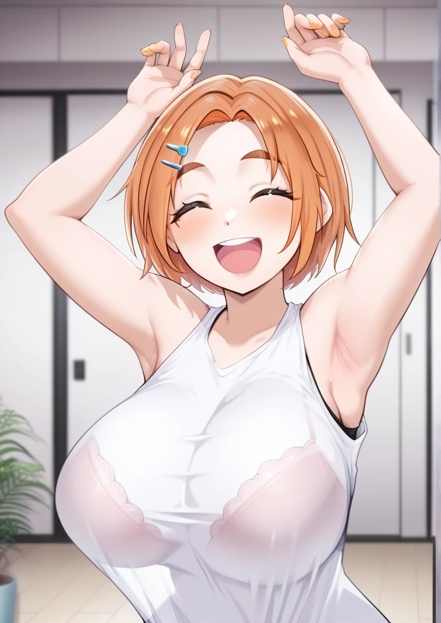 nude, upper body, indoors, breasts, <lora:nrpg:0.85>, nrp, nipple piercing,, 1girl, solo, masterpiece, best quality