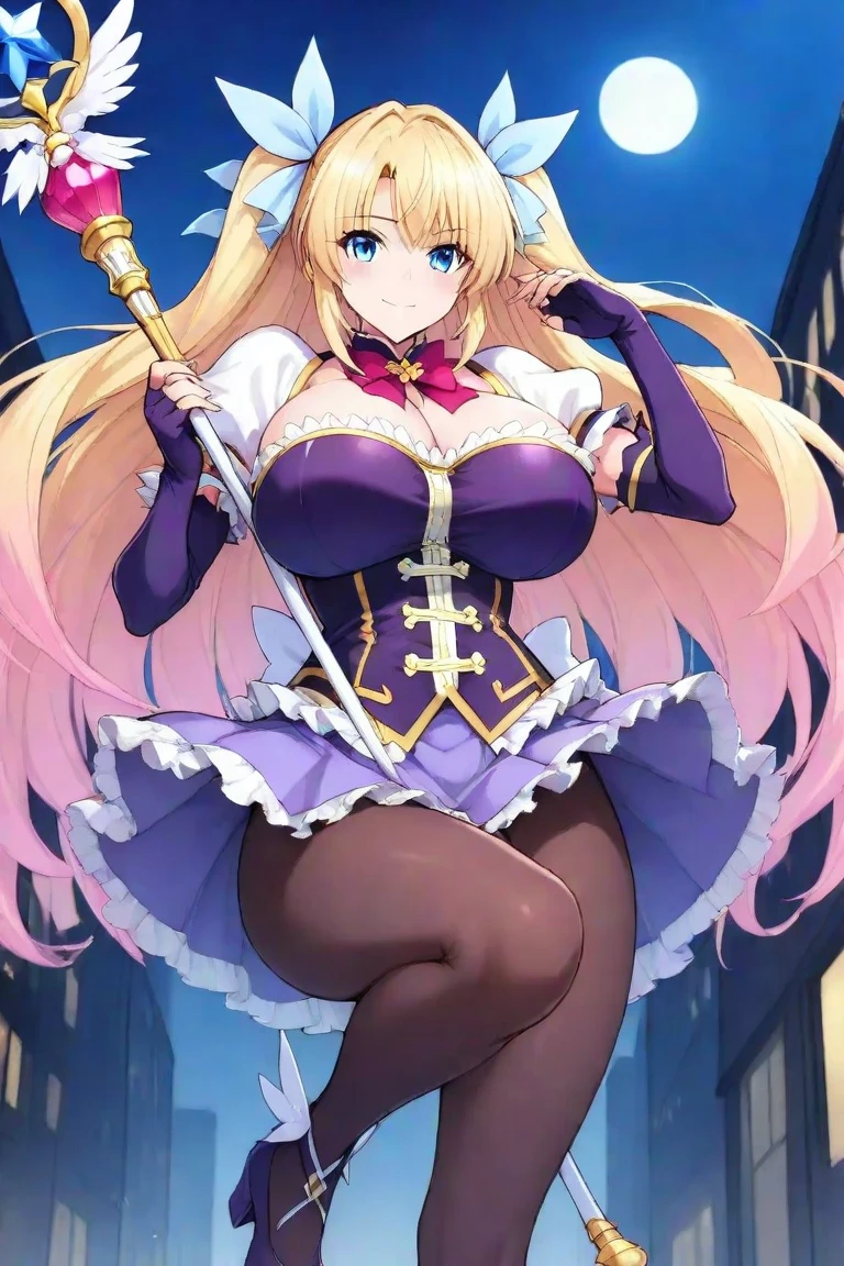 (full body),masterpiece, Highest quality, High resolution, male, short hair, Hello, Red eyes, Large Breasts, Cleavage, Epaulettes, White gloves, Elbow hand pockets, Purple Skirt, Knee socks, Cowboy Shot, (Pose in front)，Straight, street，Low - Angle，Downから，Down