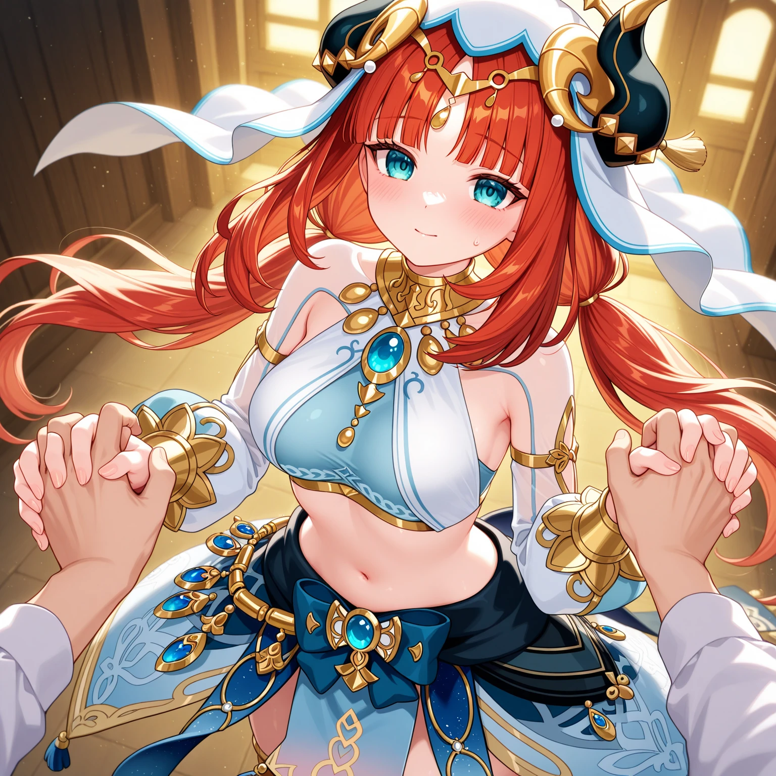  two men and women　holding hands　 Genshin　、 Nilou　 Genshin、null　 Nilouは照れる
