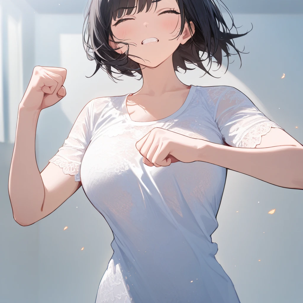 Zashiki-warashi、scared、Laugh eerily、That's horrible、Japanese style、Haunted House、darkness、Late Night、kimono、Bob、Girl、Girl、Younger、Baby Face、flat chest、Black Long Hair、Dynamic Angle、Eyes open、Flower Hair Ornaments、Tension
