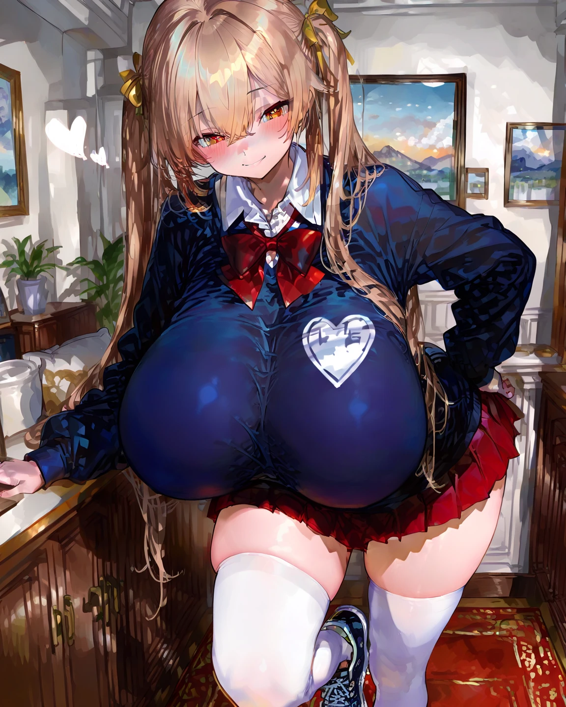 Hentai、High resolution、smile、Pretty Cure、Orange-haired, chubby, big-breasted magical girl spreads her legs in a Ferris wheel gondola to show off her sexual appeal、A vulgar and obscene dress for a magical girl, decorated with frills and ribbons.、Perfect proportions、Cowboy Shot、Belly button、Flabby belly、Big uterus tattoo、Fatty thick legs、Sweaty、Clear eyes