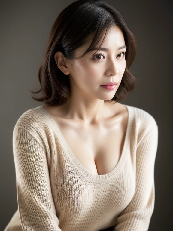 (top-quality,8K,masterpiece,hight resolution,Photorealsitic),
profetional lighting, ighly detailed, depth of fields,
((a very beautiful woman)), ((40 year old sexy woman)),
((doress)), ((See the viewer's eyes)),
Detailed face, beautidful eyes,
(sit with correct posture), (Facing the front),
large breasts with good shape, cleavage of the breast,
(sexy facial expression), I am a desire,female dog,Light Brown Straight Hair, (Thick lip), ((arms between legs))