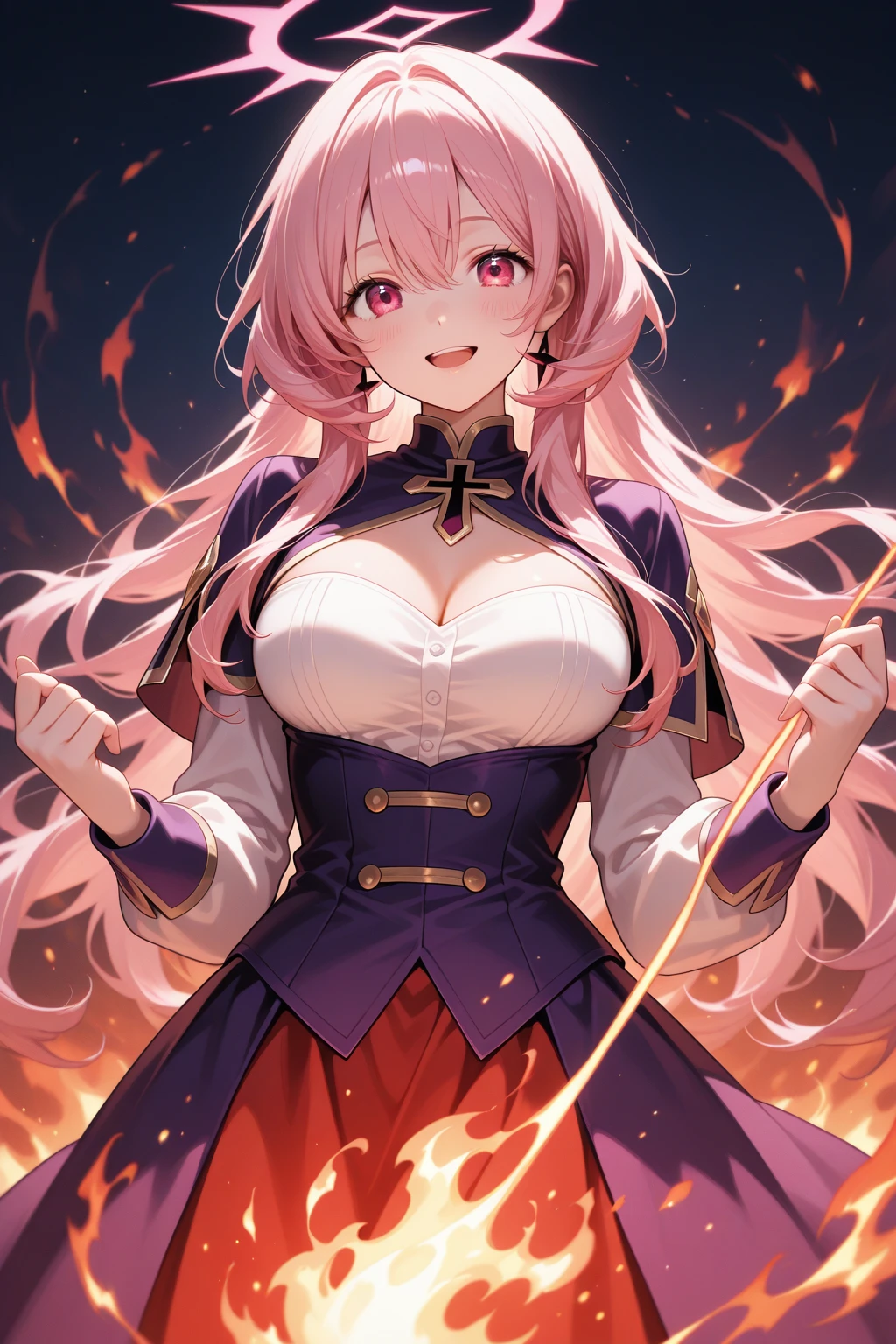 muscle、Red costume、crown、Light blue flame、Upper body naked、masterpiece, 最high quality, high quality, One girl,