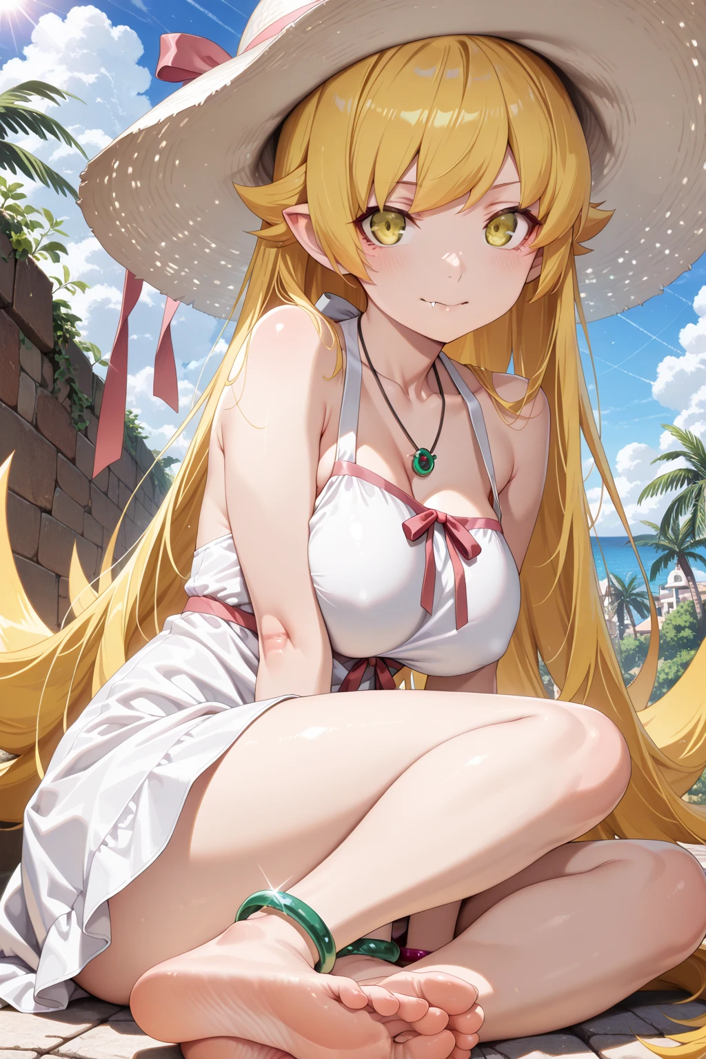 Masterpiece ,best quality , high resolution , (1 girl solo:1.38) , (mavis, long hair, blonde hair, (green eyes:1.5), ahoge, wavy hair) , (cleavage:1.2) , (medium breast:1.28) , (wear yukata , inside wear bikini ) , (cleavage:1.15) , (big breast:1.1) , (face view , front view , from front , look at view ) , (outdoor , in hot_spring , night , hot_spring hotel , pound , night , moonlight) , (arms behind back , hands behind back) , (standing in hot spring , thighs ) , ( smile , open mouth , full face blush , shy )