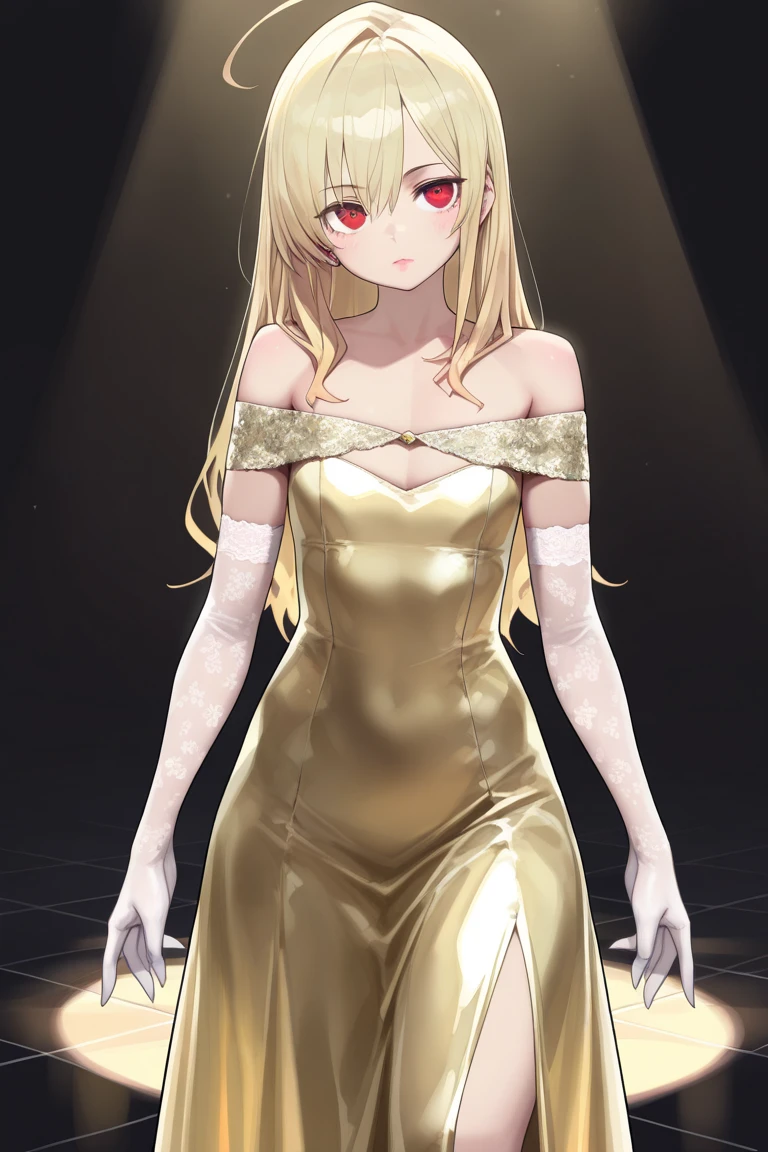 ((best quality)), ((Very detailed)), masterpiece, absurd, (Meticulous body, Deep eyes), (1), Cowboy shooting, Lusamin, blond, Very long hair, Green Eyes, Medium breasts, (????? without white dress), completely ?????, Green gemstones, High heel, white shoes, (indoors, on the stairs), Side milk，No underwear，????? upper body，No clothes on the lower body，Expose，Expose???，Ludongdong，Expose，Expose??