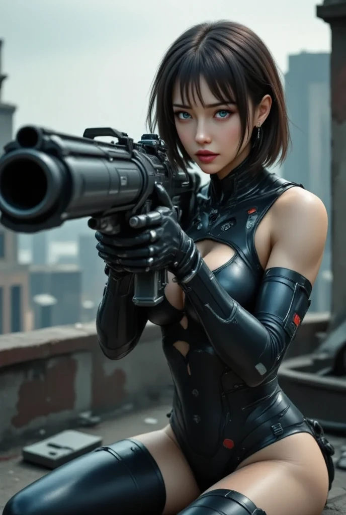 mulher quarenta anos cabelos brancos, rosto rude, , estilo cyberpunk realista detalhada, ruiva,obra-prima, extrema qualidade, threatening eyes, corpo perfeito, threatening facedr, cinematiclight, desenho digital, casaco preto, saia compridas cor preta, 1girl apenas, 2 pernas apenas, two arms,corpo perfeito, matural female, armed hands, perfeitas e detalhadas, disparando sua arma, fundo na cobertura detalhado, bushy eyelashes, maquiagem, sombra, curvilíneo