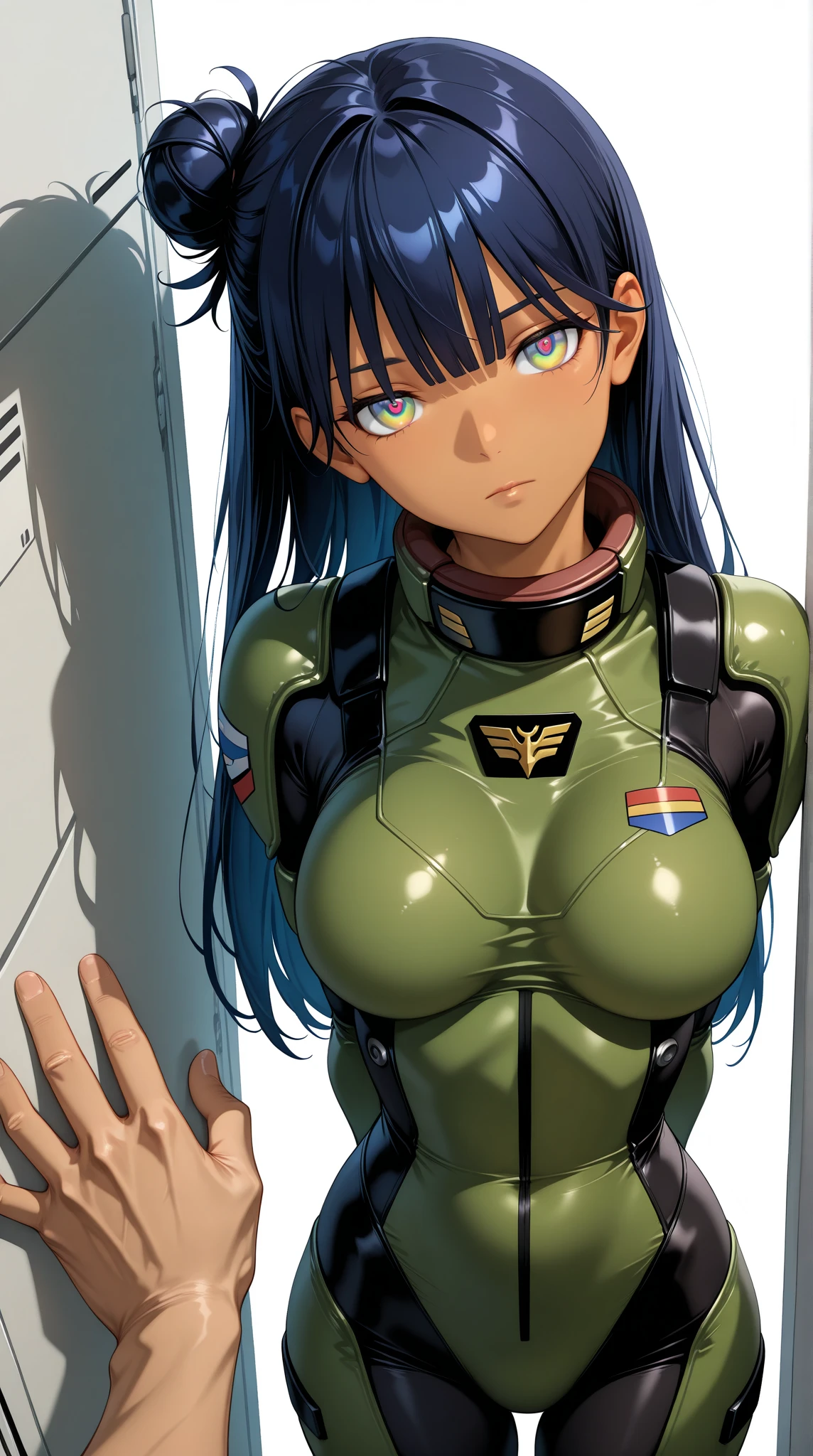 <lora:more_details:0.25>,
<lora:flat2:-0.35>,
Highly detailed, High Quality,masterpiece, best quality, hyres,intricate detail, extreme detail,
silver eyes,
green hair,long hair, hime cut,diagonal bangs,
1girl,
large breasts, slender,parted lips,
tsurime, long eyelashes, makeup,eyeshadow,
smile,
sitting,hugging own legs,
(plugsuit:0.6), (exoskeleton:1.1), bodysuit, pilot suit, flight_suit,headgear,
(gundam seed:1.2), mobile suit,
downblouse,
(in cockpit, cockpit,:1.1)
Mscockpit, cockpit, <lora:mscockpit:0.4>,
sunset, sunset glow,
hrm, <lora:hrm_v11:0.7>,