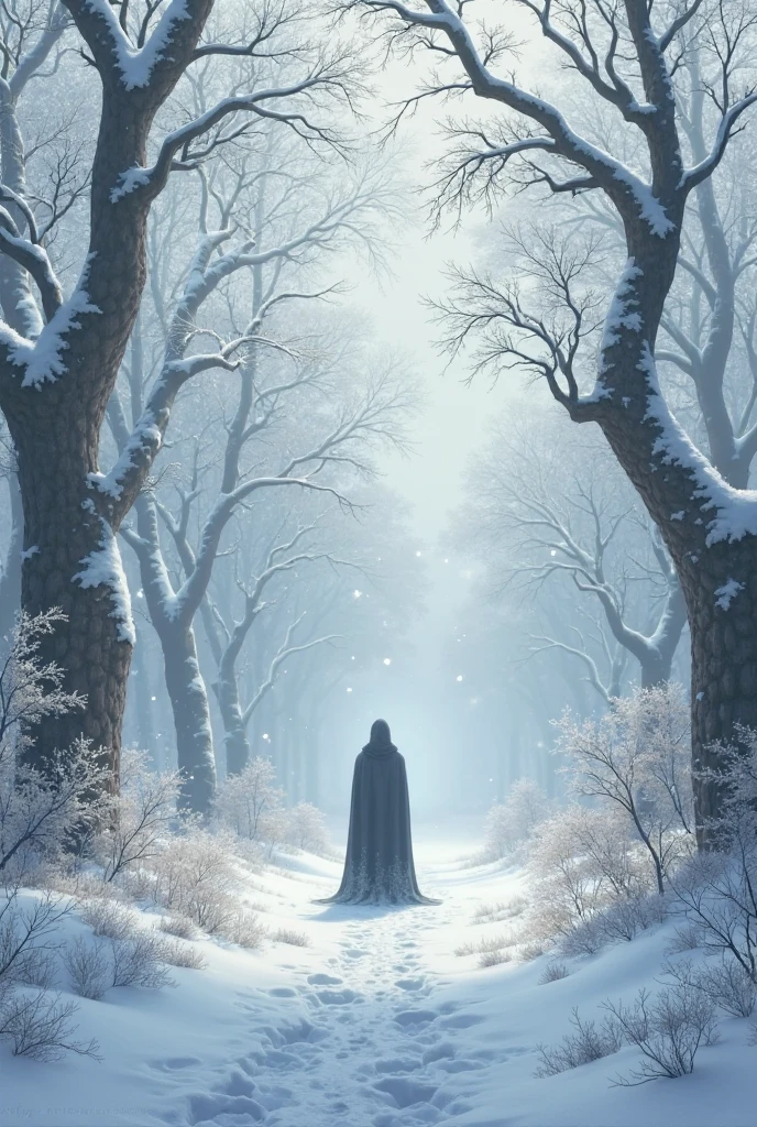 Draw a scene of a forest made of snow in a fantastic, realistic - SeaArt AI