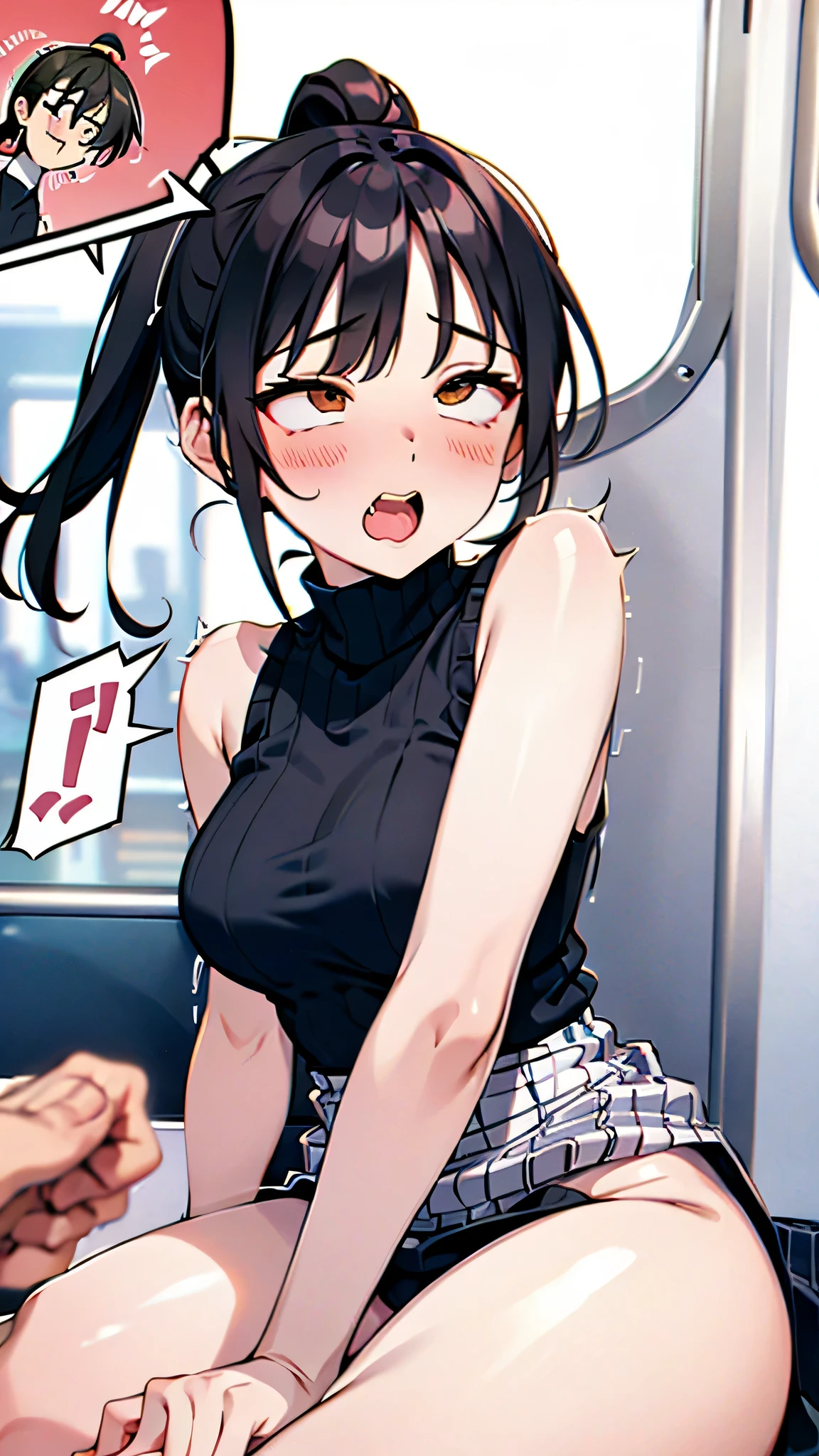 sleeveless,Turtleneck,On the train,ponytail, knit ,speech bubble,Ahe face