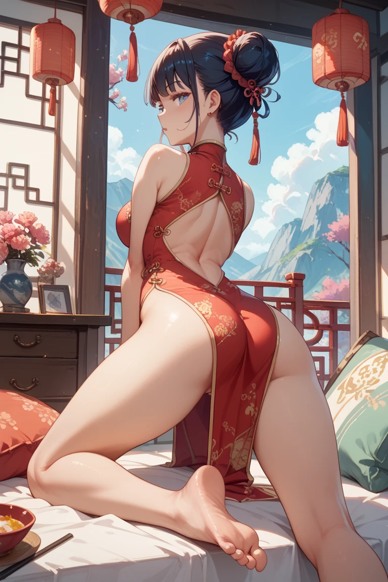 Female buttocks facing the screen、posterior view、A brunette one、((pink back ground))、an sexy、busty figure、Big and round、big chest and thin waist、close up、Luxury lingerie、、quality、face flushed、wiggle your hips、stick yours out、tmasterpiece,超quality, ultra - detailed,Perfect drawing,3D,8K,Lighting、A high resolution、1人、 sweetheart、A brunette one、pony tails、Red ribbons、even if you close your eyes, You still choose a posture that highlights your buttocks、(wearing a loincloth1.5)、posterior view、detailed descriptionest quality at best, Capture super cute moments, depth of fields, ultra - detailed, A high resolution, c4d, octadale, 3D modeling, 8K,Delicate and detailed depiction、Shot diagonally from the back、8K、rays of moonlight、ultraclear、Full of charm、tmasterpiece、high detal、beatiful background、detailed descriptionunctionality、Emotional