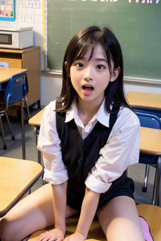 Realistic, Sobbing, throw, Face Focus, one boy and one girl having sex, Cowgirl, Squat with your legs apart, look at with a critical eye, (Be confused:1.3), cute, cute大きな目, (japanese school uniform:1.4), Extreme Close-up, Sobbing, shy, blush,(Open your mouth:1.3), Low Ponytail, (Sweat:1.2), 8k, RAW Photos, (8k, masterpiece, highest quality, Very detailed),