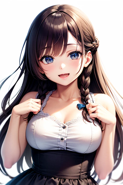 blue eyes with slit pupils, (highest quality, masterpiece painting:1.3), immature woman, , (half body shot), masterpiece, ultra high resolution, (Photoreal:1.0), ((light brown hair)),straight hair, beautiful shining hair, white and shining skin, ((Ultra realistic details)), octane rendering, highly detailed face, (big breasts:0.8), (make a heart with hands), Blanket Scarf Wrap, A large, cozy blanket scarf in a plaid or checkered pattern, Wrap it around your neck or drape it over your shoulders for warmth, Style with a chunky knit sweater, skinny jeans, and knee-high riding boots for a cozy winter look, open neckline, cleavage, perfect body, soft skin, White cherry blossom embroidery pattern, silver earrings, (pure white background:1.4), sharp focus, intricate details, professional artwork, (bright colors:1.1), bright colors, diffused lighting, digital blending, ultra-definition body, ultra detail hair, super detailed face, trending on pixiv, top button open, Cute gaze, compensate, perfect lips, perfect compensate, Ultra-precision coating, (light_smile:0.8), ((Large breasts))