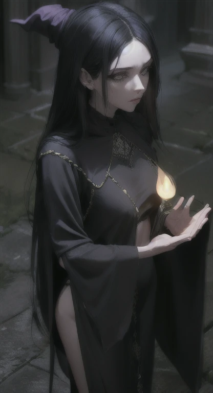 ((midnight,)) (low lighting), anime woman, brunette hair, breasts, mature, thick body, beautiful, black sheer flowy, flowy clothing, gothic, elegant, touching self, taking clothes off exposed nipples, exposed breasts, ethereal, in a forest, dark forest, in love, siren eyes, eyelashes, dark eye makeup