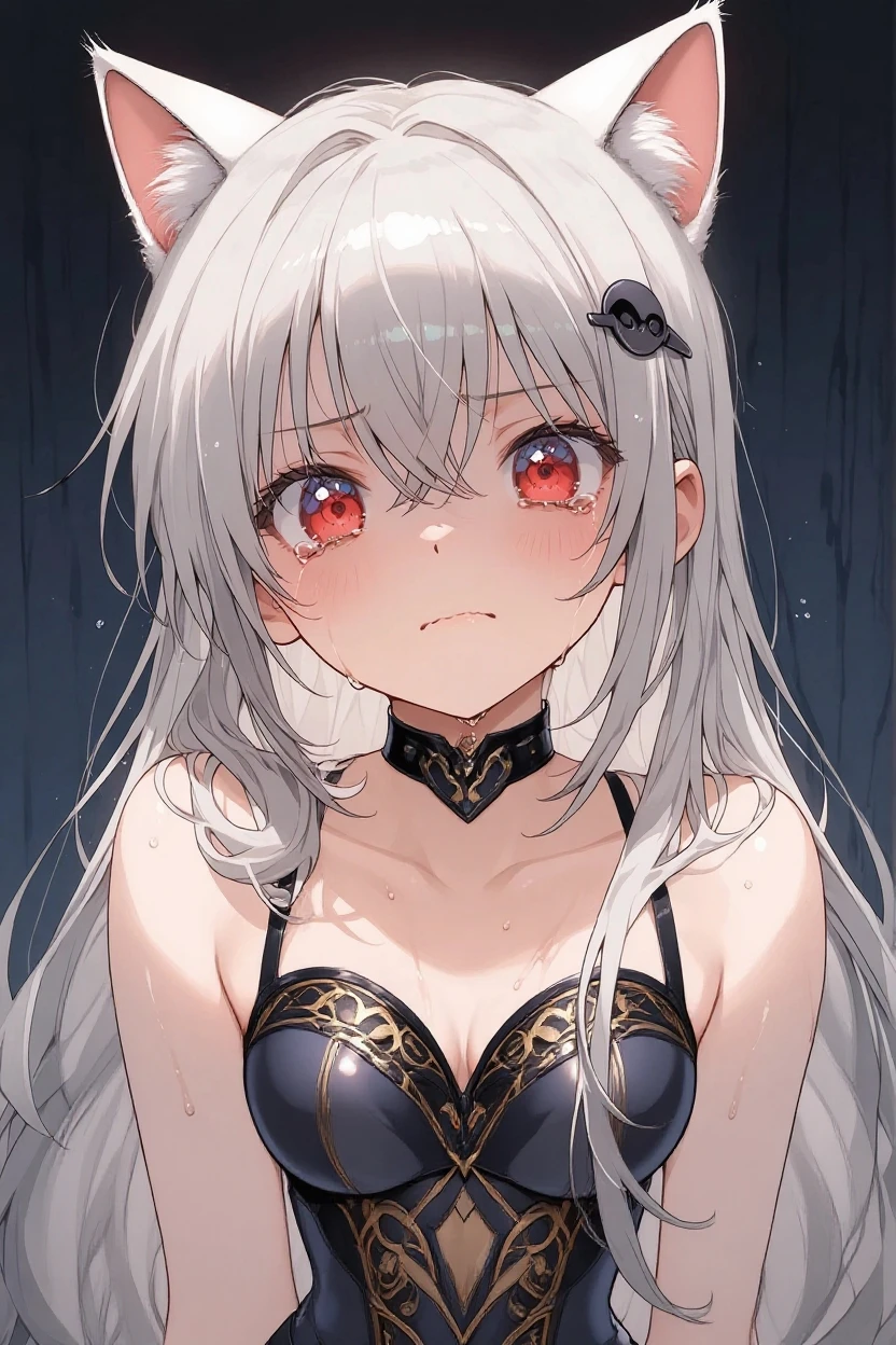((highest quality)), ((masterpiece)), (detailed)、 Dog girl、In the heat of rutting、A lustful look、A girl who cries beautifully、Spoiled、A girl being stroked by her husband、female face、Bleaching、White chemo ears、fluffy tail、Dripping Sweat、Heat、vapor、I&#39;m horny、I want your children、Predator eyes、I'm going to eat it.、I can not stand it、Full of heart marks、Full Color