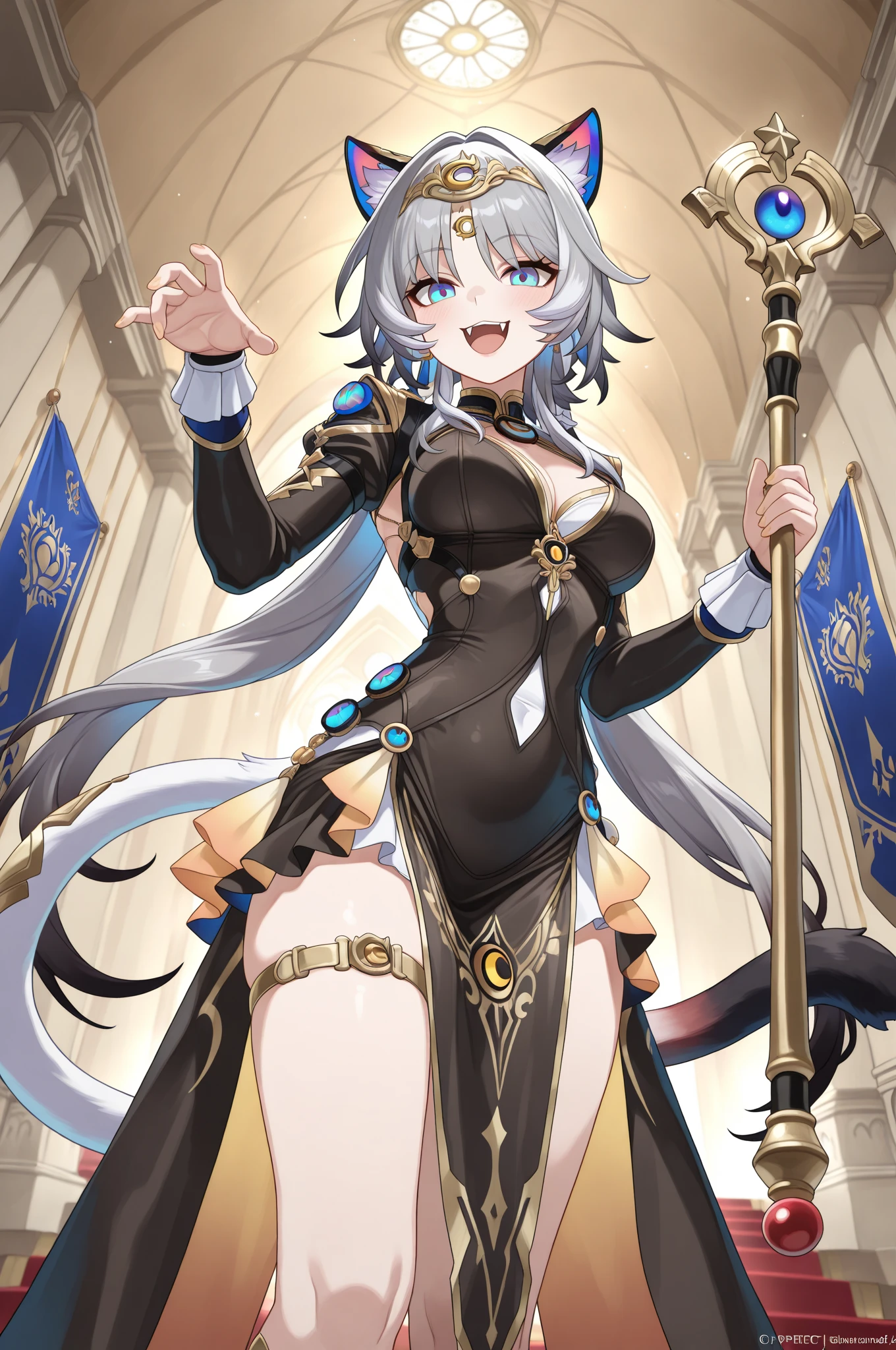 hight resolution、hightquality、ultra-detailliert、8k wallpaper、1人の女性、Beautiful fece、Wearing a shark costume、Teeth are shark fangs、Kamimei、Melancholy is in the air、Lovers feeling、Be loved、Familiarity、Lots of gold and black、Gold and black background