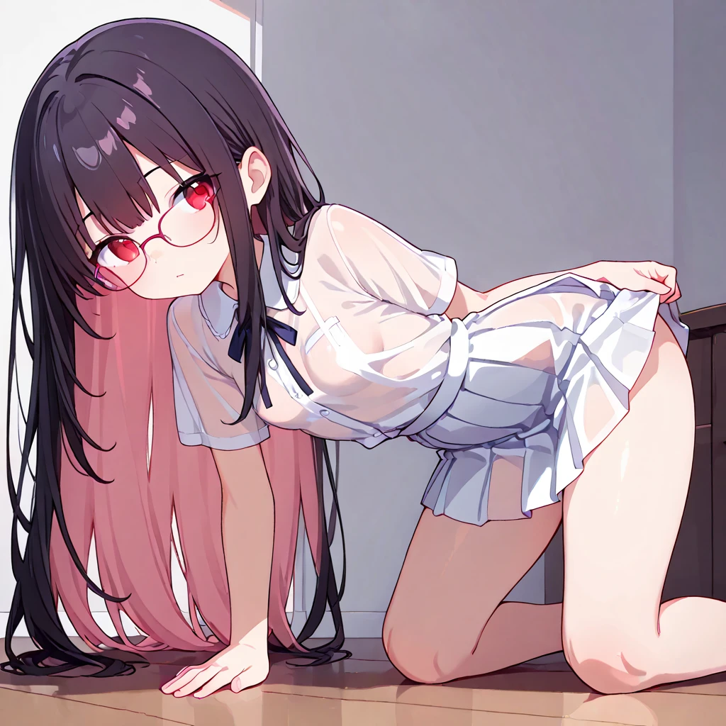 highest quality, masterpiece, High resolution, alone, {direct_Minami_It's camping:1.15}, length_hair, 前hair, Glasses, thick_Eyebrow, black_hair, Brown_hair, , 1 girl, round_glasses,1girl,masterpiece, expensive quality, very_expensive_solve, big_file size, full color,(completely nude:1.2),pussy,niplles,(vaginal sex:1.2),(toddler:1.6),(chibi:1.3),(flat chest:1.5),bed room,