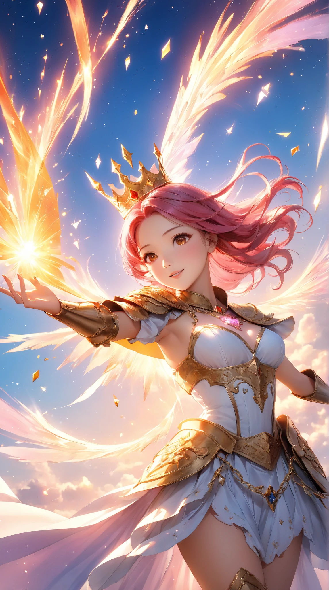 (best quality, masterpiece, colorful, dynamic angle, from below, highest detailed)upper body photo, full body photo, fashion photography of cute mechangel, glowing 4 wings, solo, glowing armor, glowing halo, building, glowing mechanical 4 wings (intricate details, hyperdetailed:1.15), detailed, light passing through hair, (official art, extreme detailed, highest detailed), HDR+