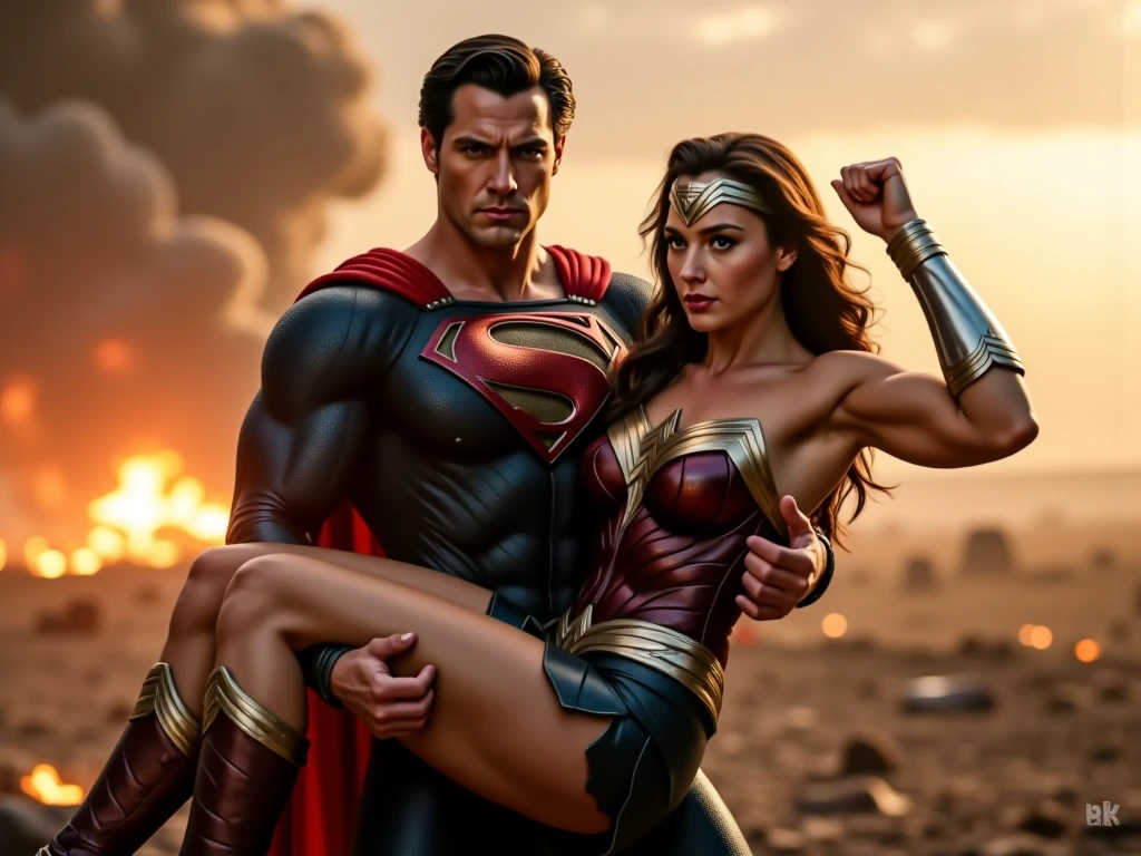 Wonder woman and Superman surprise, realistic