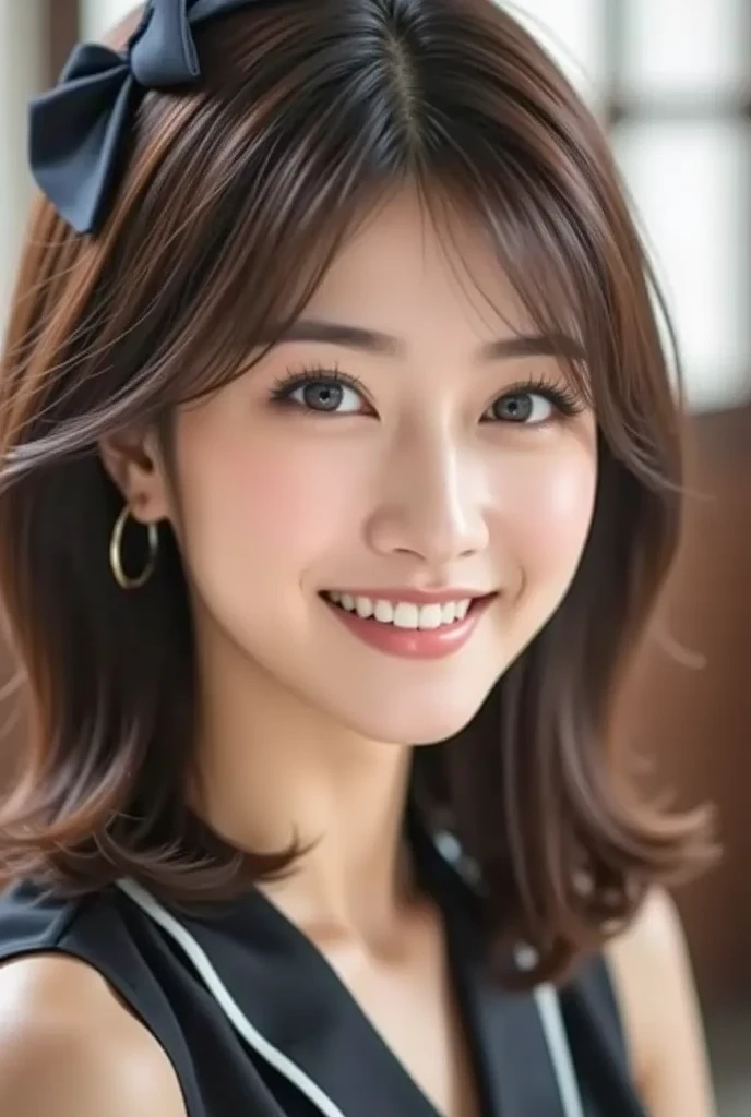 (The background is a pure white wall:1.Photo of 8 from the neck up)　(One of the most beautiful 24-year-old women in Japan)　(She is smiling at the audience with a very happy expression.)　((Her hair is incredibly straight、Very shiny and silky beautiful、Very detailed, thin and very thick light brown bob cut))　(from above)　((highest quality)), ((masterpiece)), (Familiar)　(Get used to it)　Perfect Face　(Her skin is a typical Japanese skin color..、Very detailed)　　(big breasts)　(She&#39;s wearing a shiny white silk shirt)　(She has a beautiful face with slender, narrow eyes.)　(Her bangs Well-organized)　(She has perfect beautiful makeup　Lipstick is light red　A solid eyeliner)　((Rich 1.4))　(Extremely detailed 8K)　(Stable diffusion model)　(Ultra-fine skin texture 1.4)　(Actual, Vibrant:1.4), double eyelid　Sharp focus:1.2、Beautiful woman:1.4　Dynamic Lighting　(Genuine RAW photos taken by professional photographers)　　(Her long bangs, Reaching up to her eyes, Well-organized)　(Turn your whole body towards the viewer)　Professionally light her from the front　