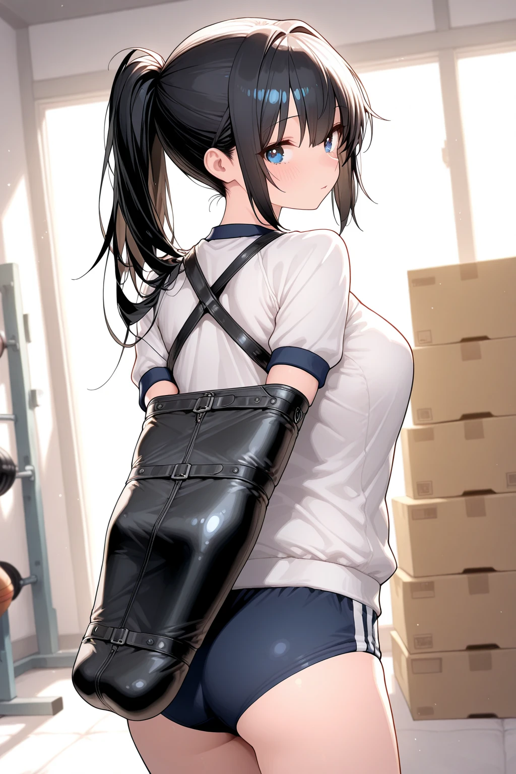 masterpiece, best quality, ultimate resolution, 
looking at viewer, looking away, 
1 mature woman, japanese, medium hair, short hair, long hair, skinny, black hair, 
beautiful face, beautiful detailed eyes, beautiful body, beautiful chest, beautiful thigh, beautiful legs, 

(sport uniform, midriff, lift up skirt, sneakers), shorts, animal collar,

standing, walking, sitting, kneeling, spread legs, leaning back, bending forward, 
(ahegao, ashamed, scared, sweaty:0.5, drooling, tremble, open your mouth wide, make a loud voice), 
(hentai rope bondage, brown rope, shibari:1.5), (rope marks), ((arms behind back:1.4), breast bondage:1.5, arms bondage:1.5, crotch rope:1.5), wet crotch:1.5, gets wet underfoot, 
(beautiful scenery), schoolyard, school, classroom, locker room,