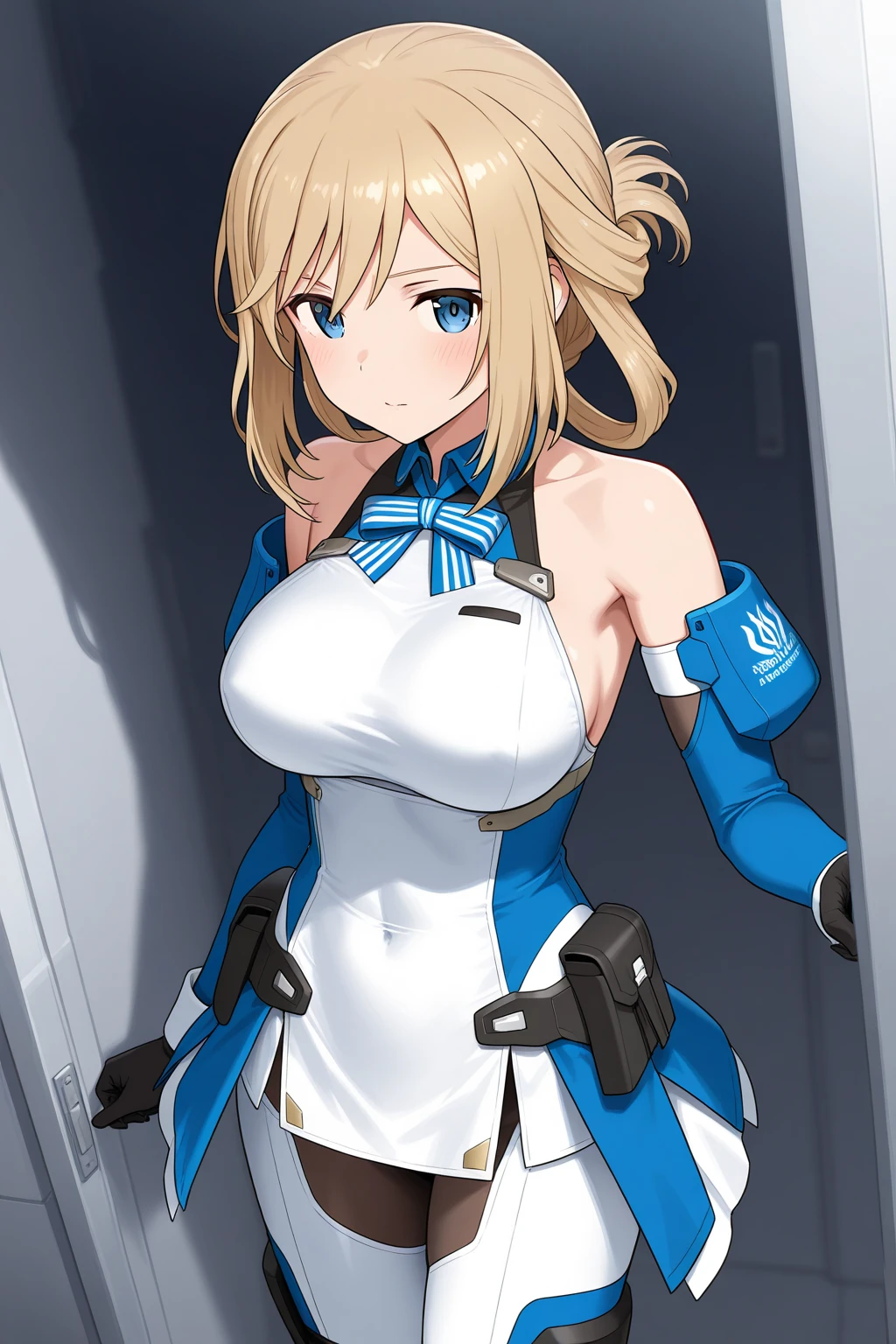 woman,20-year-old,,city,night,((white tight miniskirt bodysuit)),(Harada Makoto),open mouth smile,(((See-through))),((blonde)),long hair