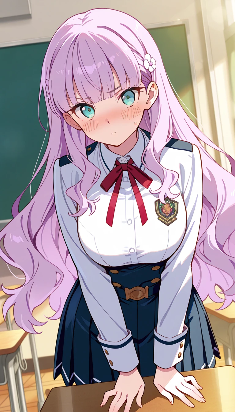 (beautiful girl : 1.3),1 girl,(wien margarete),(Uniforms of Yuigaoka Girls' High School)Smile Yan,embarrassing,Blush,classroom,dynamic angles,masterpiece,top quality,Rich Contrasts,High Definition,8k,High Definition CG Unit Wallpaper,Textures,unbelievably absurd,RAW pictures,Deep Border 1 .2,very detailed