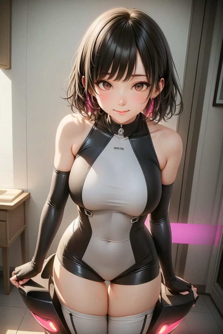 (masterpiece, 最high quality, 超High resolution, Very detailed), (Realistic:1.1, photoRealistic:1.4), Perfect illustration, Perfect lighting,Perfectly detailed hair, Perfect and exquisite face, Perfect collarbone, Perfect body,Juicy breasts, Perfect Thighs, Beautiful legs, View your audience, 1 person,Perfect Face, (Perfect Anatomy, Anatomically correct), Symmetrical face、((Shiny Hair)),Sexy Body、(masterpiece),(最high quality：1.3),8k,Very clear,(Ultra-realistic),Captivating woman,(high quality, High resolution, The finer details), Realisticなスタイルの女性,Juicy breasts、Perfect Woman、Perfect Face、Symmetrical face、Baby Face、Cowboy Shot、((Big breasts))、blush、((Juicy lips))、(((Short black hair)))、((Large, double-set black eyes、Long eyelashes))、(Red Makeup)、(((Black sexy outfit)))、(((Slut)))、(((Naughty older sister)))、(Healthy and well-developed body)、((Big tits jk))、(Outdoor、On a sunny street)