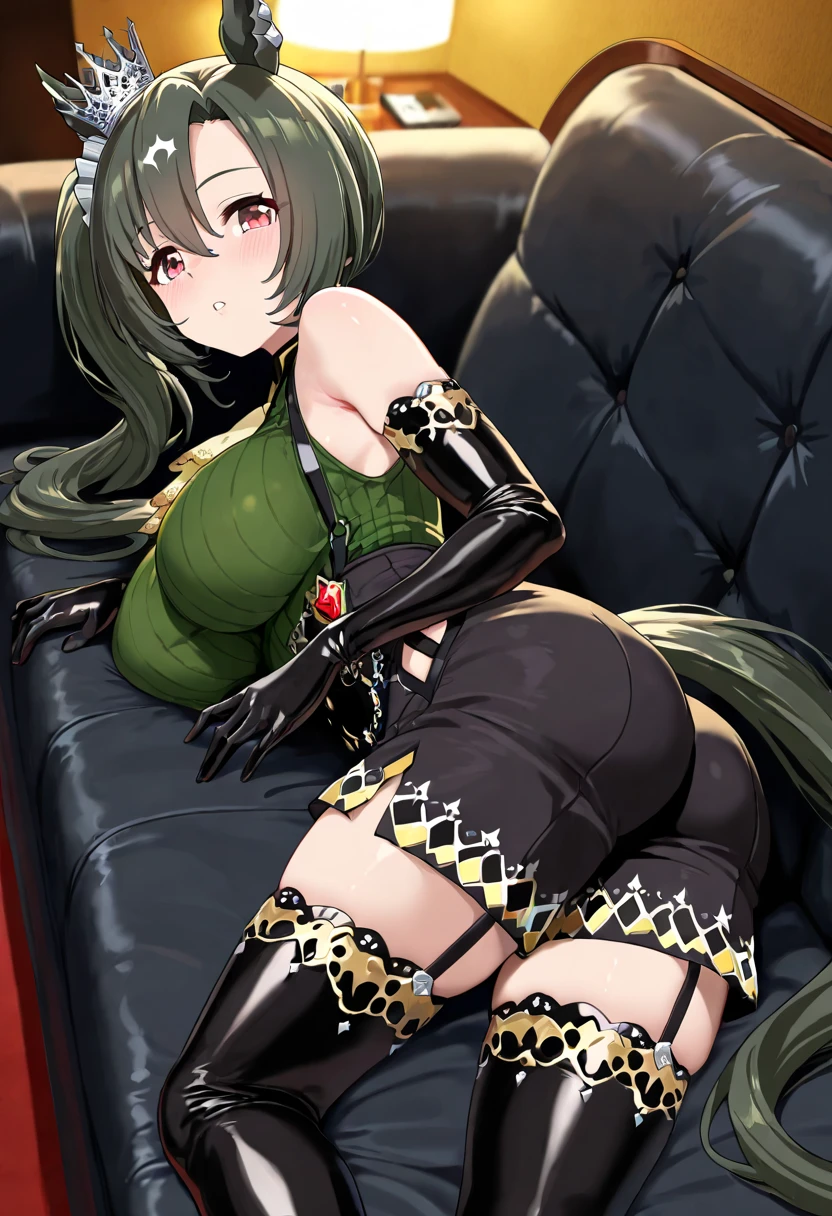 (((high quality))),(((masterpiece))),(((highly detailed))),((illustration style)),(((one women))),(((kazami yuuka))),(touhou), red eyes, short green hair,(((black leather jacket))),(((red leather jacket))),(((plaid red full bodysuit))),((latex)), (shiny clothes:1.2),(((grin))),(((large breasts))),(((full body))),(((arm behind head))),(((model posing))),((((simple white background))),(((Side angle)))